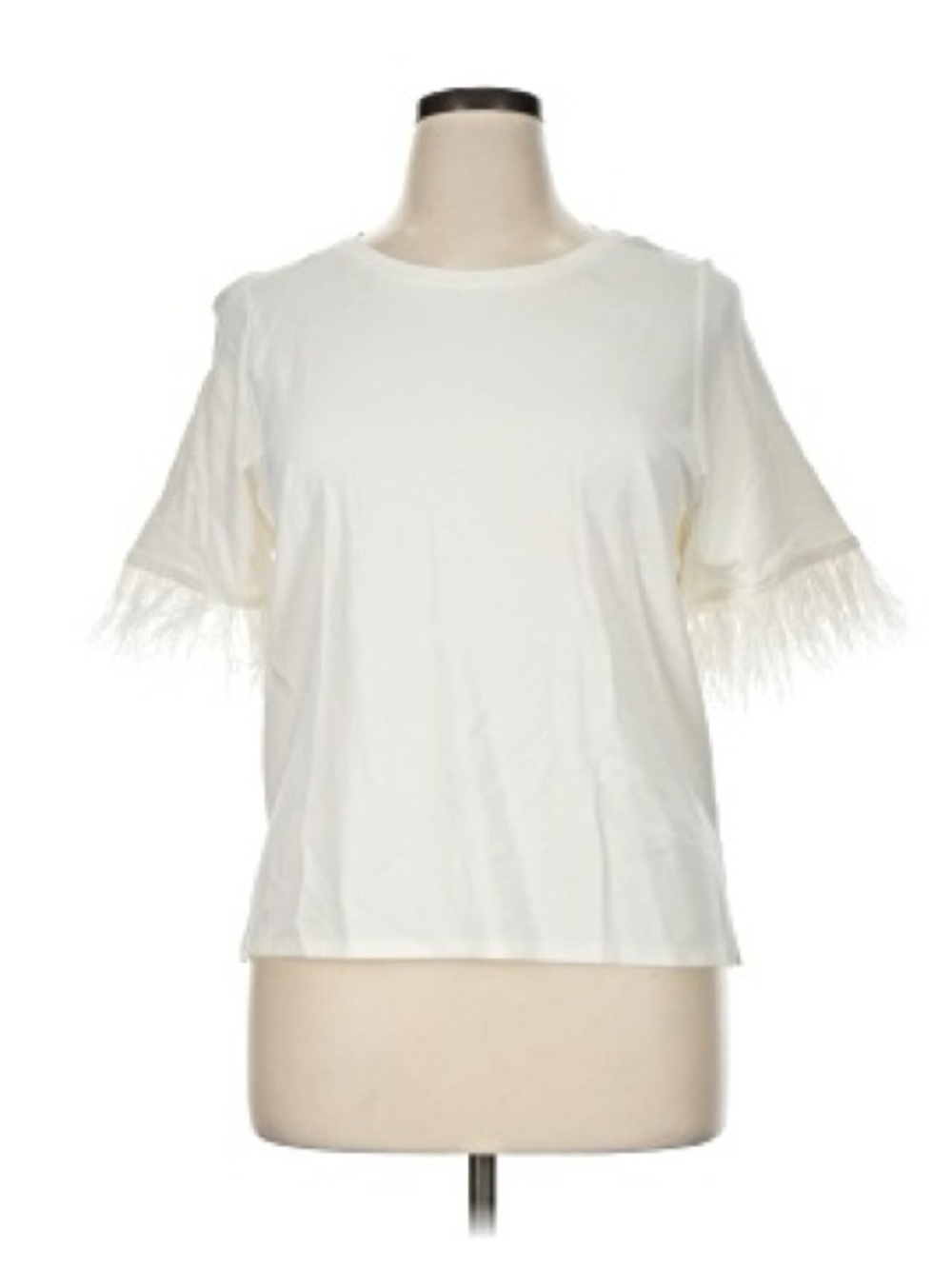 For Cynthia Feather-Trim Short Sleeve Top